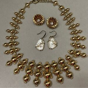 Gold Tiered Necklace + 2 Earrings Set